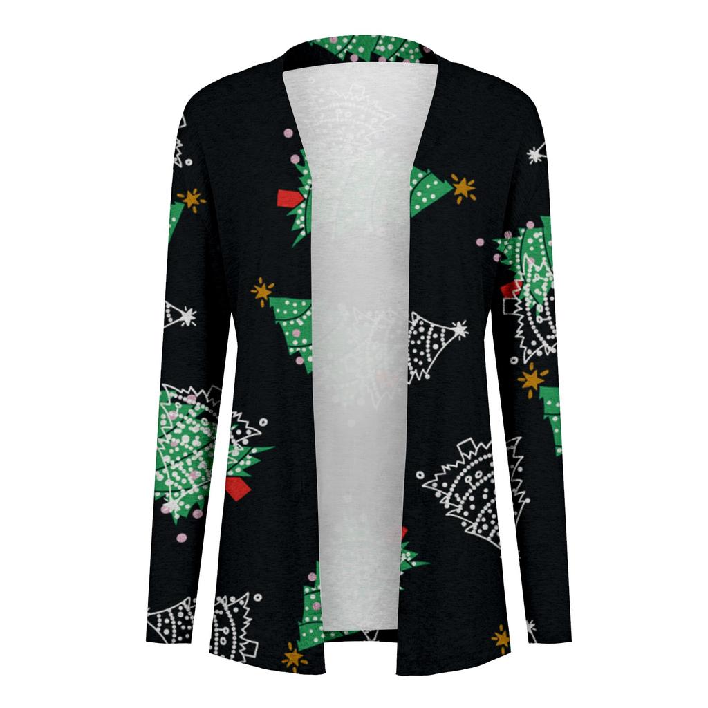 Women's Christmas Tops Casual Shirts Open Front Long Sleeve Loose Flowy Hem Cardigan Outwear
