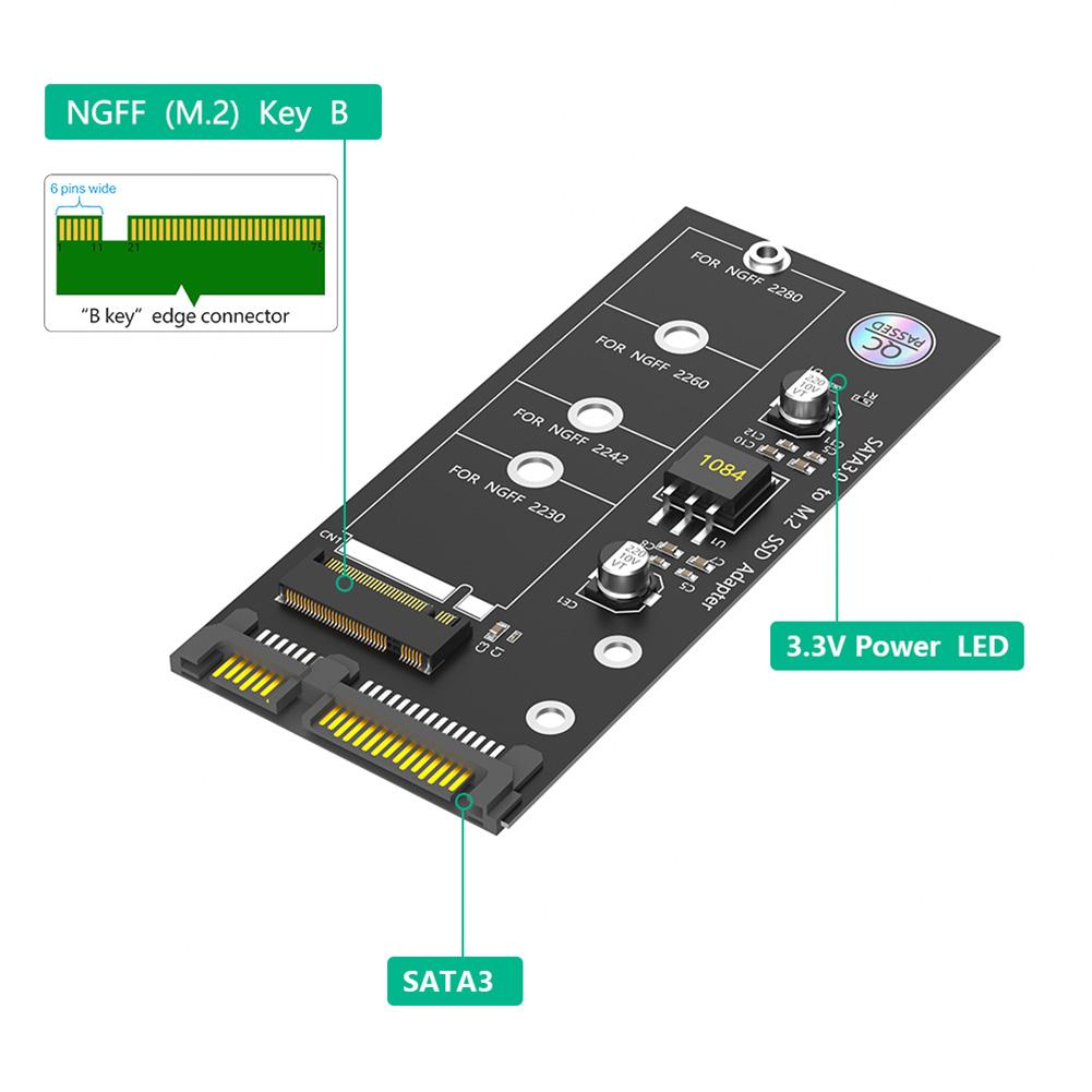 M.2 Key B SSD To SATA 2.5 Adapter for NGFF M.2 2280 2260 2242 2230 SSD Large IC (Not for M.2 NVME)