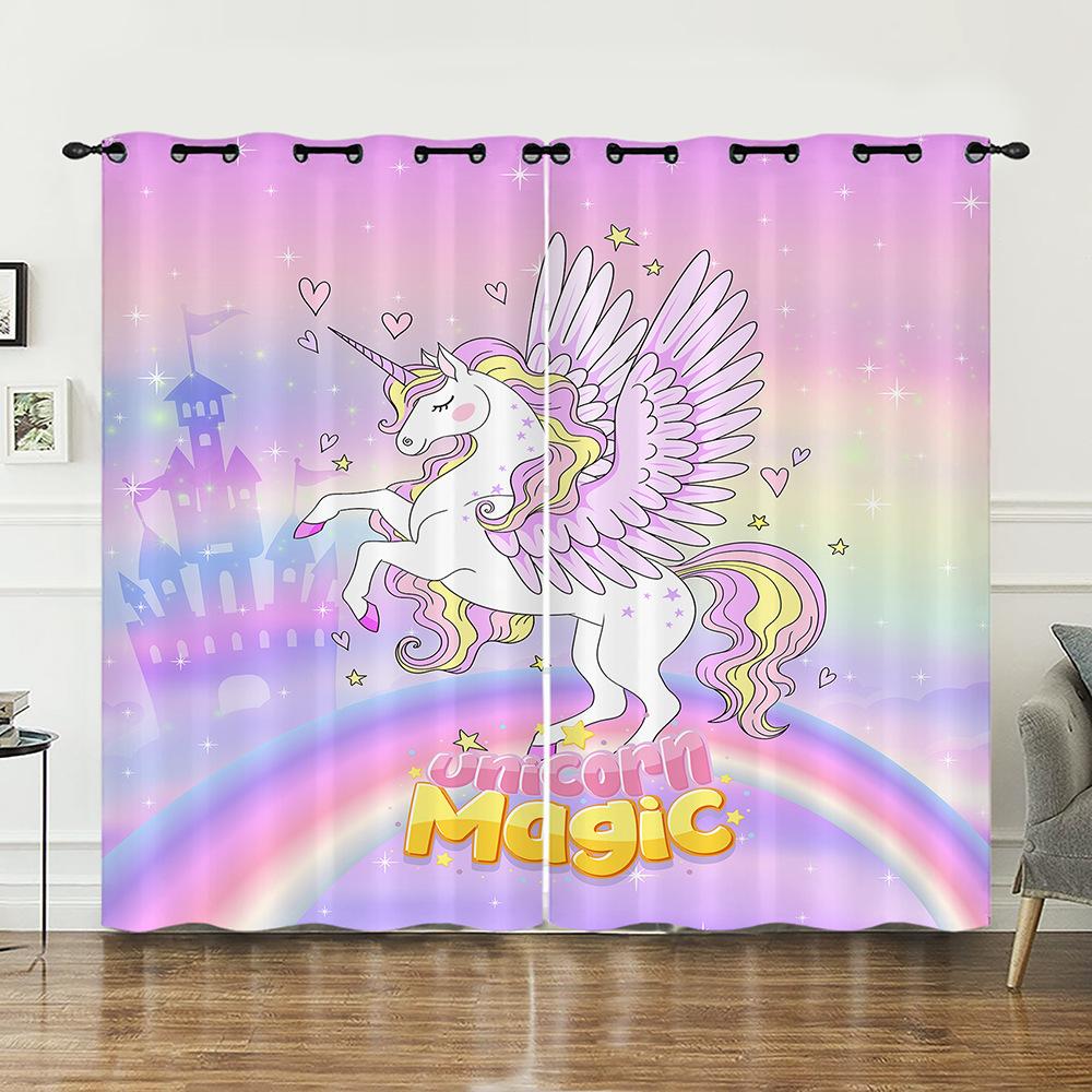 Curtains Unicorn Animal Rainbow Curtains Bedroom Living Room Blackout Curtain Perforated