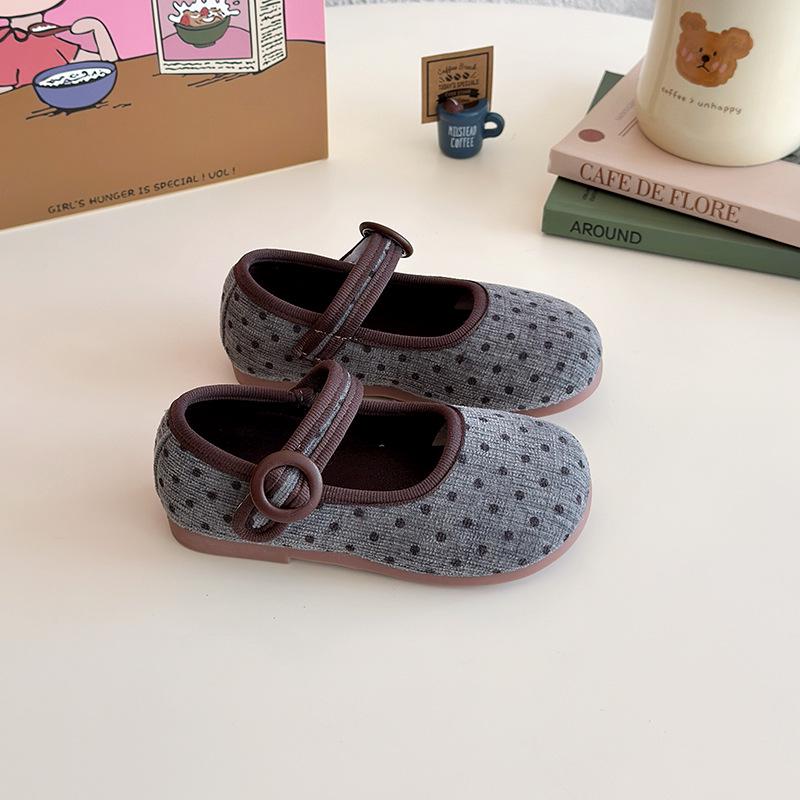 

Туфли из кожи в горошек в корейском стиле для девочек - Модные весенне-осенние парусиновые туфли принцессы для детей. Size 23: 14.8 cm серый