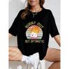 White T-Shirt With Burnt Out But Optimistic Cartoon Marshmallow Print For Casual Wear
