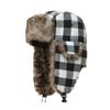 Windproof Winter Bomber Hats Square Grid Pattern Winter Ski Caps Thick Balaclava  for Men Women