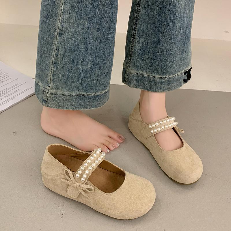 Fashion 2025 NEW Pearl Knot Casual Single Shoes for Girls Retro Leather Shoes Spring Autumn New Arrival  Version Versatile