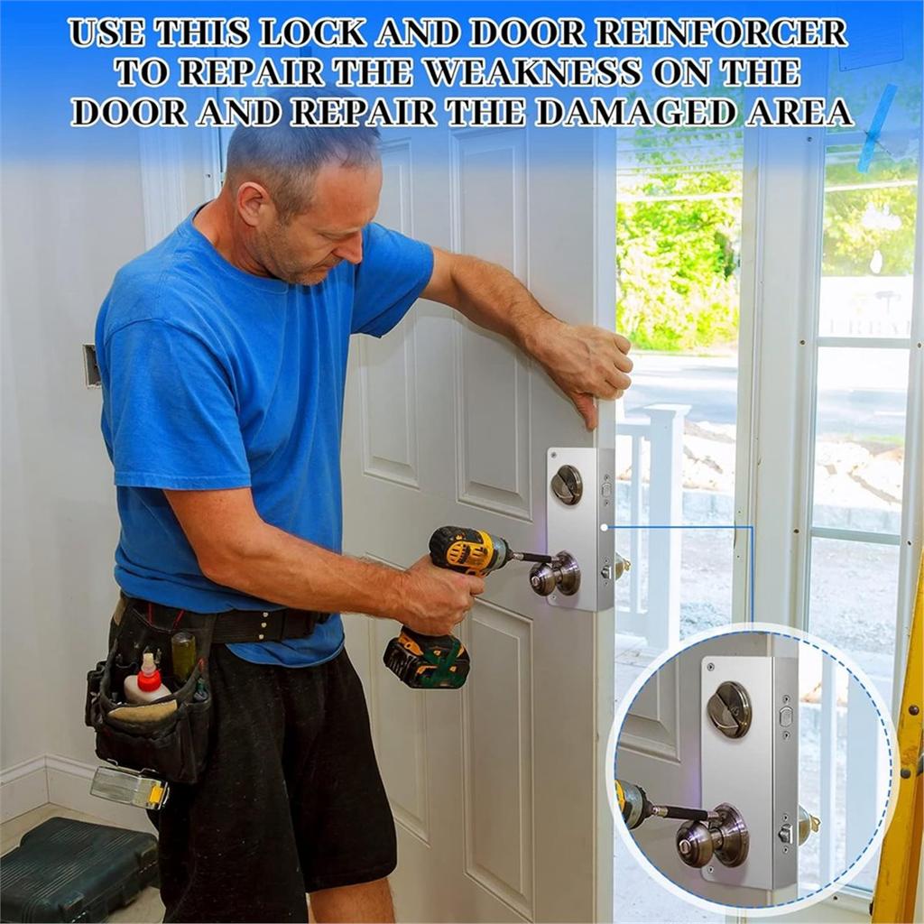 Lock and Door Reinforcer Plate, Reinforce and Repair Doors, Deadbolt Cover Plate 2-3/8 In Backset,1-3/4 In Thickness