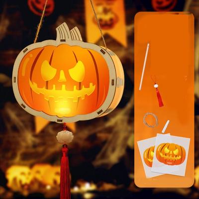Funny Glowing Halloween Lantern DIY Handheld Luminous Halloween Pumpkin Lantern Pumpkin Bats Handmade Lantern DIY Materials Bag