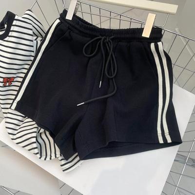 Pantaloncini Sportivi Casual da Donna con Stampa a Righe a Vita Alta