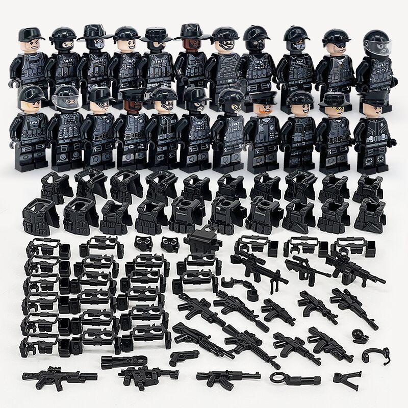 24 Building Block Minifigures Black Swat Special Forces Riot Military Scene Boy Toy Pyp