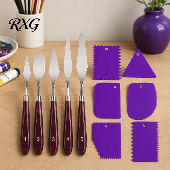 Color Mixing Spatula Set 5Pcs Palette Knife with 6 Paint Scraper, Stainless Steel Durable Scrapers Knife, Oil Metal Knives for Texture Art Blending