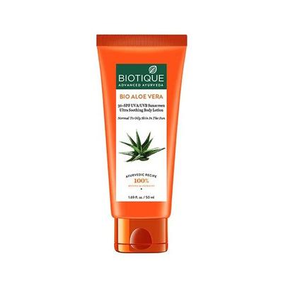 Loção Protetor Solar Aloe Vera (50 ml), Bio Aloe 30+ FPS UVA/UVB Protetor Solar Loção Corporal Ultra Calmante,