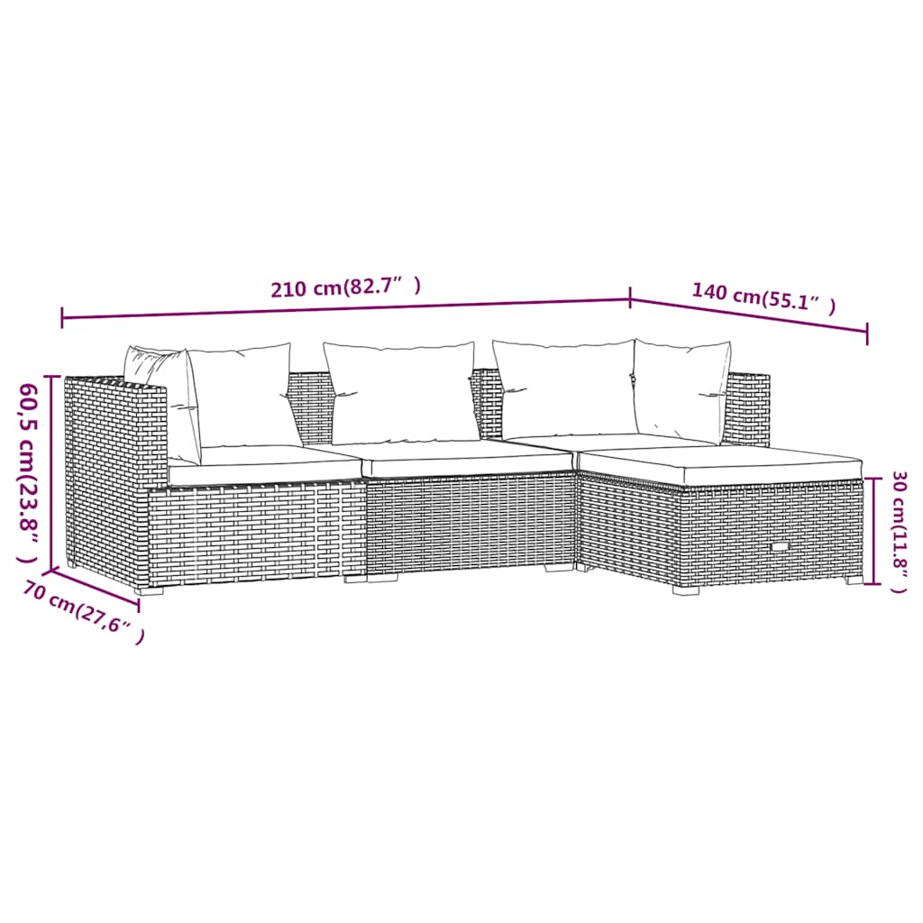Vidaxl 4-Cz. Garden Lounge Set, Cushions, PE Rattan, Brown
