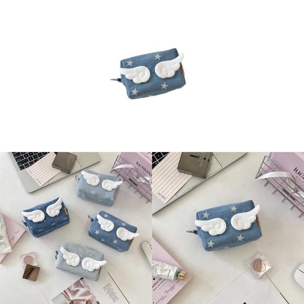 Cotton Candy Makeup Bag With Starry Angel Wing Design For Travel And Storage