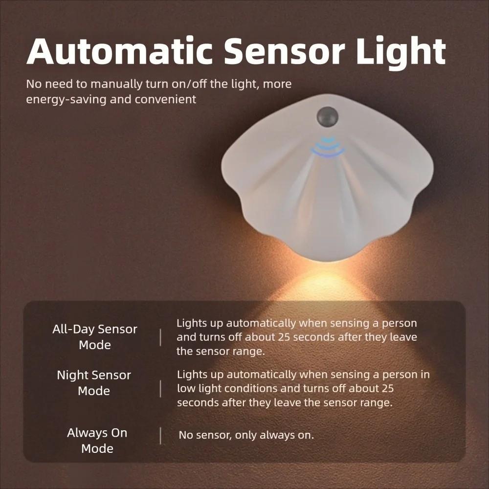 Three Colors Shell Shape Lamp USB Charging Wireless Sensor Wall Lamp  Room Decoration