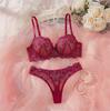 French Pink Floral Embroidered Bra and Thong Lingerie Set
