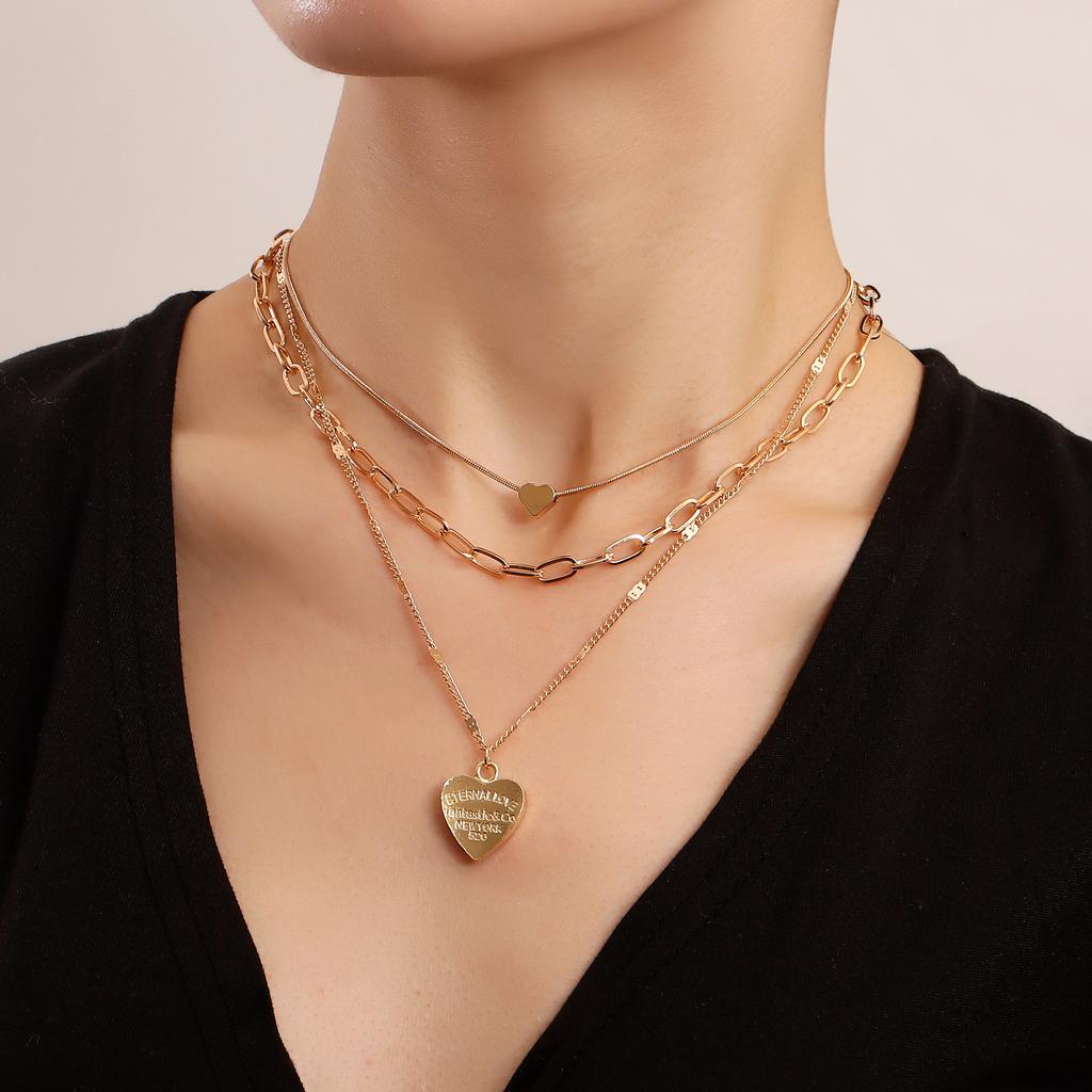 Valentine's Day engraved 111 letters love pendant necklace trendy multi-layer ins style necklace