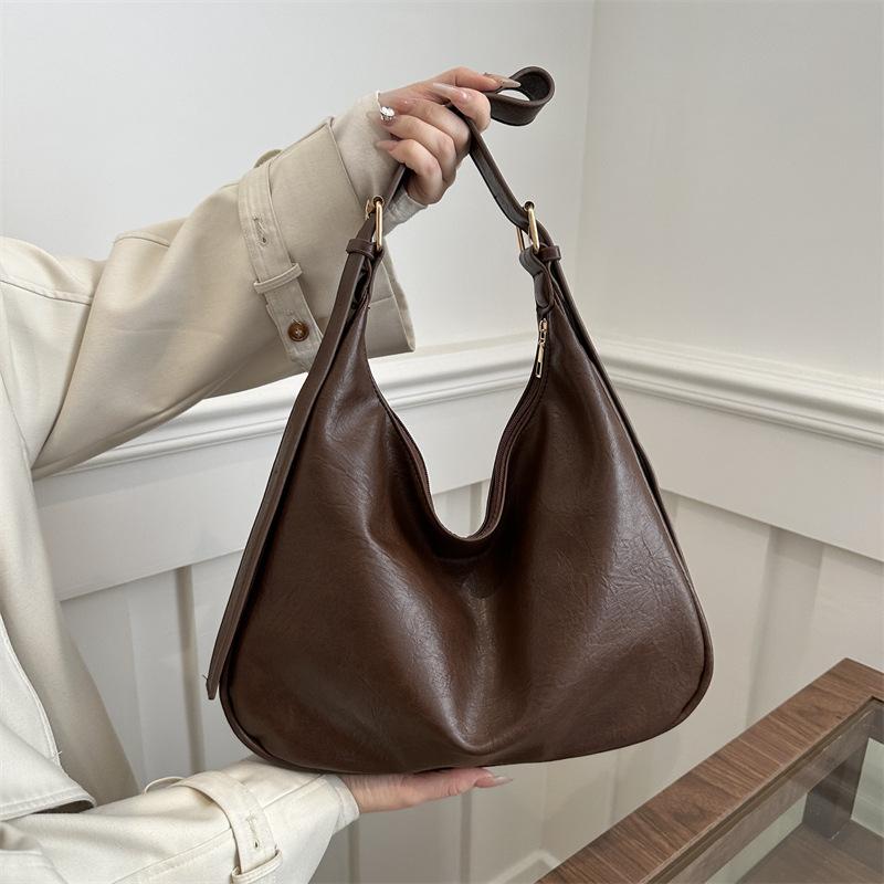 Korean Style Faux Leather Shoulder Bag for Women Trendy Minimalist Crossbody Tote Handbag CLE