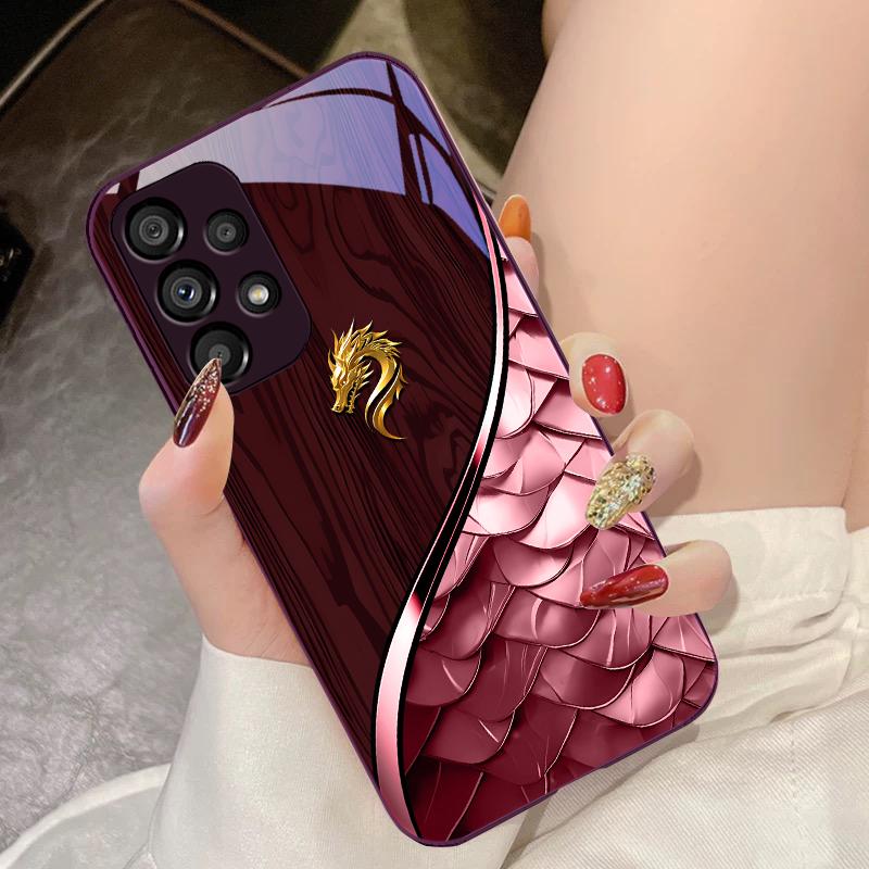 Tempered Glass Phone Case for Samsung Galaxy S10 4G S20 11E 30 S21 21Fe 22 Pro S23 Ultra 5G S8 S9 Plus Dragon Scale Golden