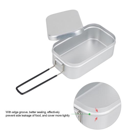800ml Bento Box Anodizing Folding Handle Large Capacity Heat Resistant Aluminum Camping Bento Container Steaming Rack Outdoor Supply
