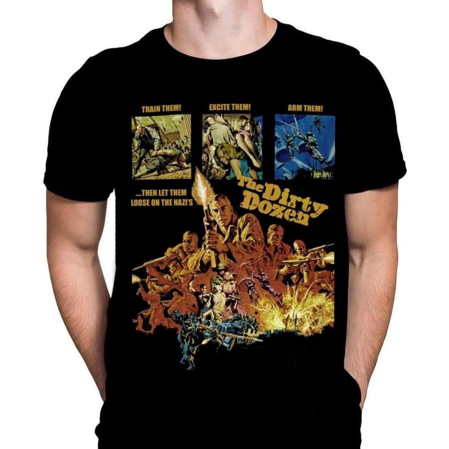 Wild Star Hearts The Dirty Dozen Mens T-Shirt War Print, Black Cotton T-Shirt, Movie Poster Tee S