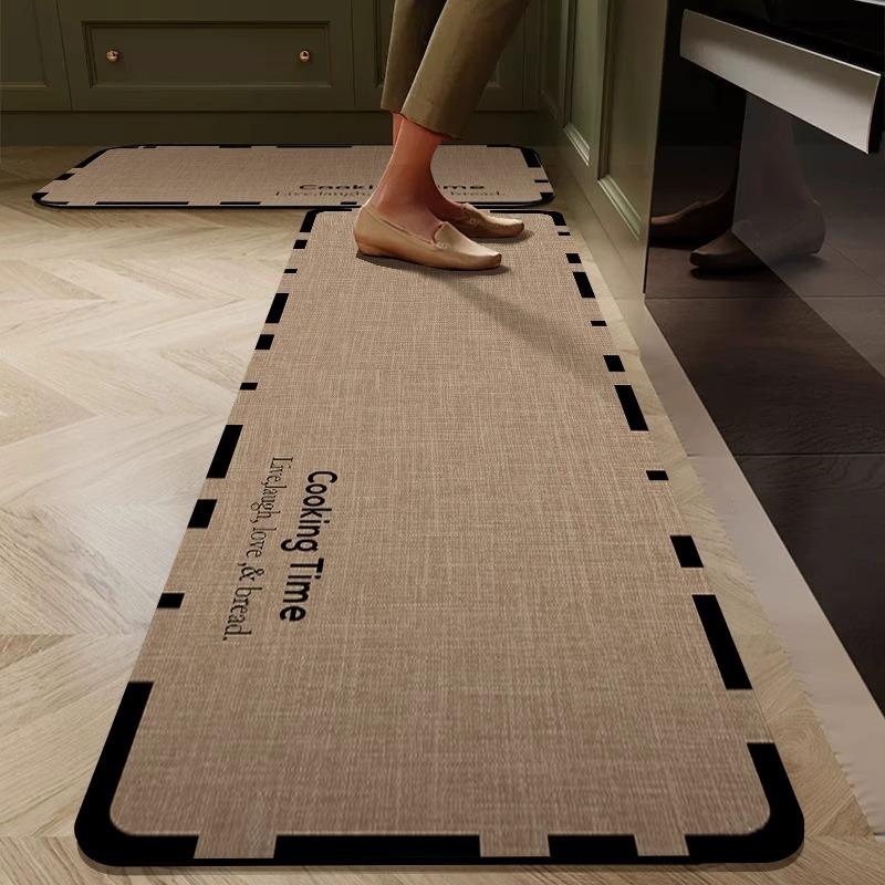 Kitchen Carpet Waterproof Floor Mat PVC Leather Non-slip Mats Home Decor Rug Black Light Luxury Elegant Style Alfombra De Cocina