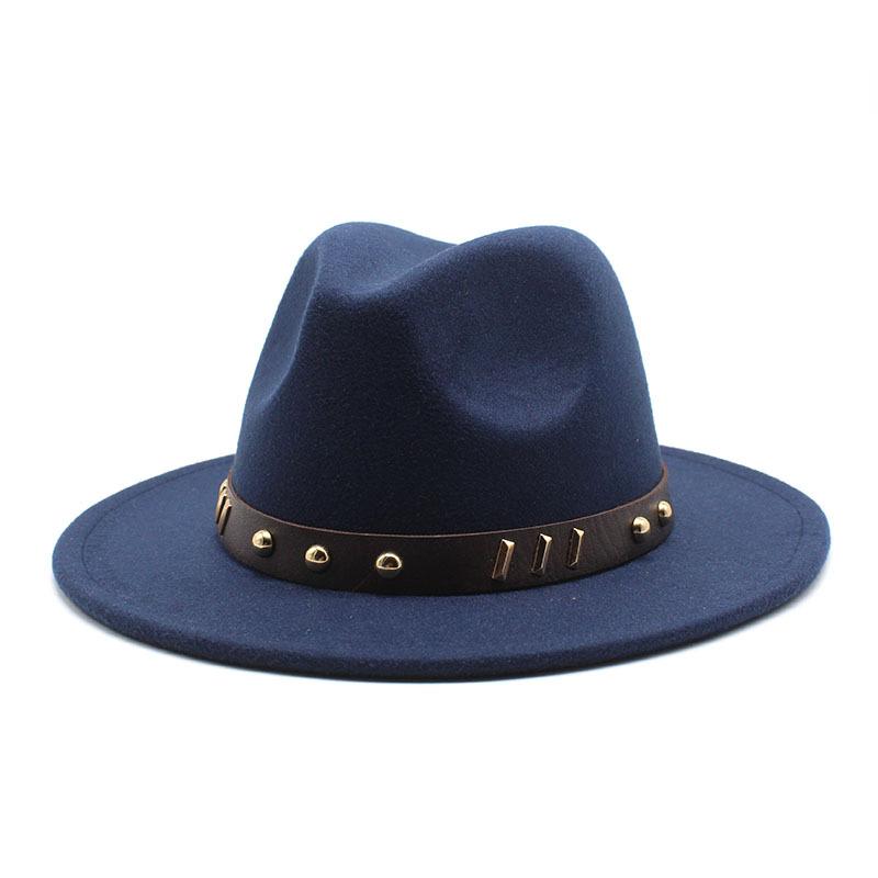 Belt Accessories Wool Top Hat Jazz Hat Vintage Black Wool Jazz Hat Flat-Brimmed Eaves Hat