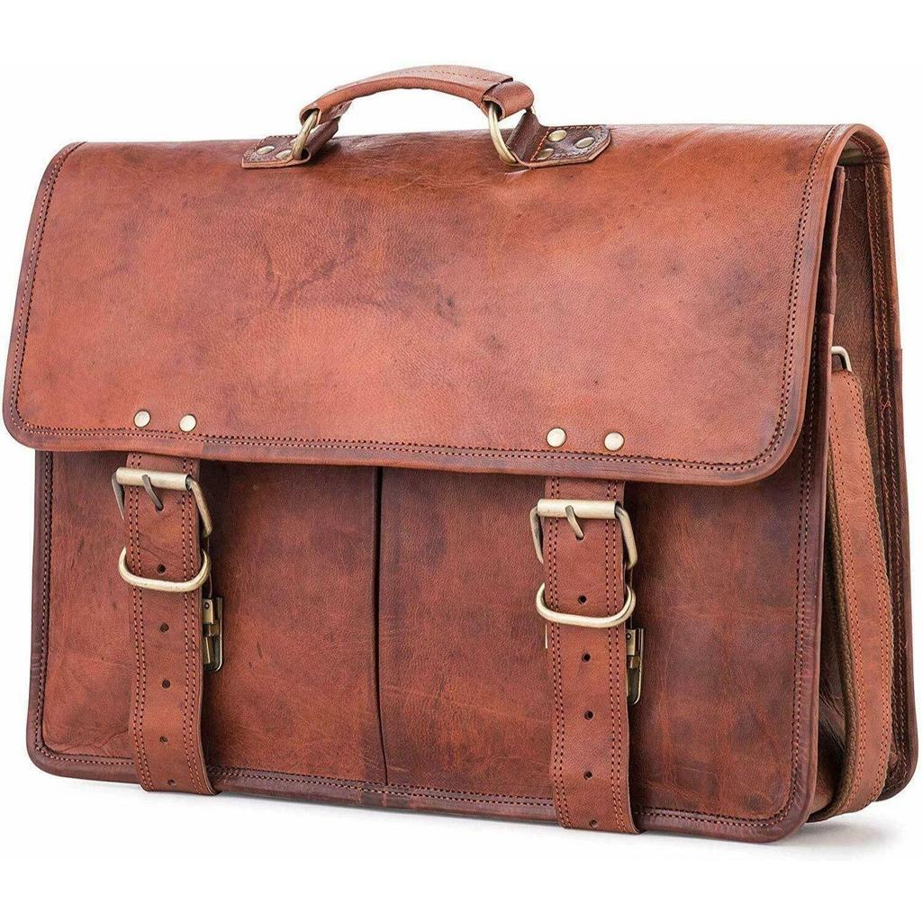 Laptop School Briefcase Bag Leather Vintage Messenger Shoulder Men Satchel