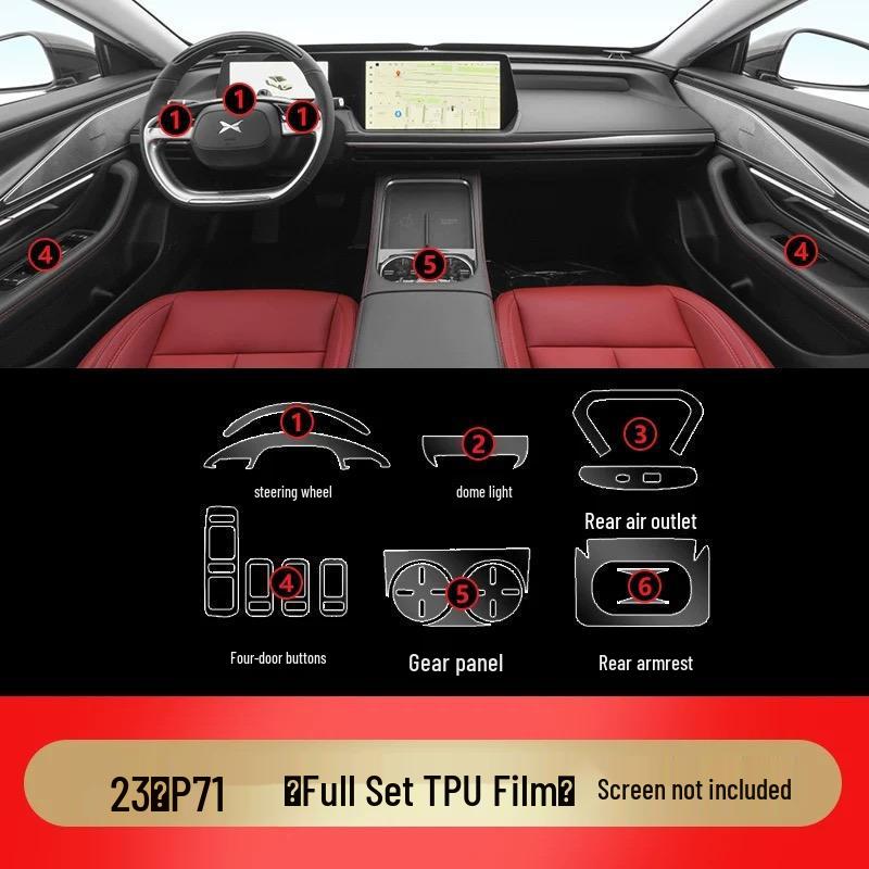 Xiaopeng P7I TPU Protective Film for Center Console, Dashboard, Navigation, and Gear Shift.