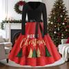 Women's Vintage V-Neck Long Sleeve Christmas Print Casual Dress