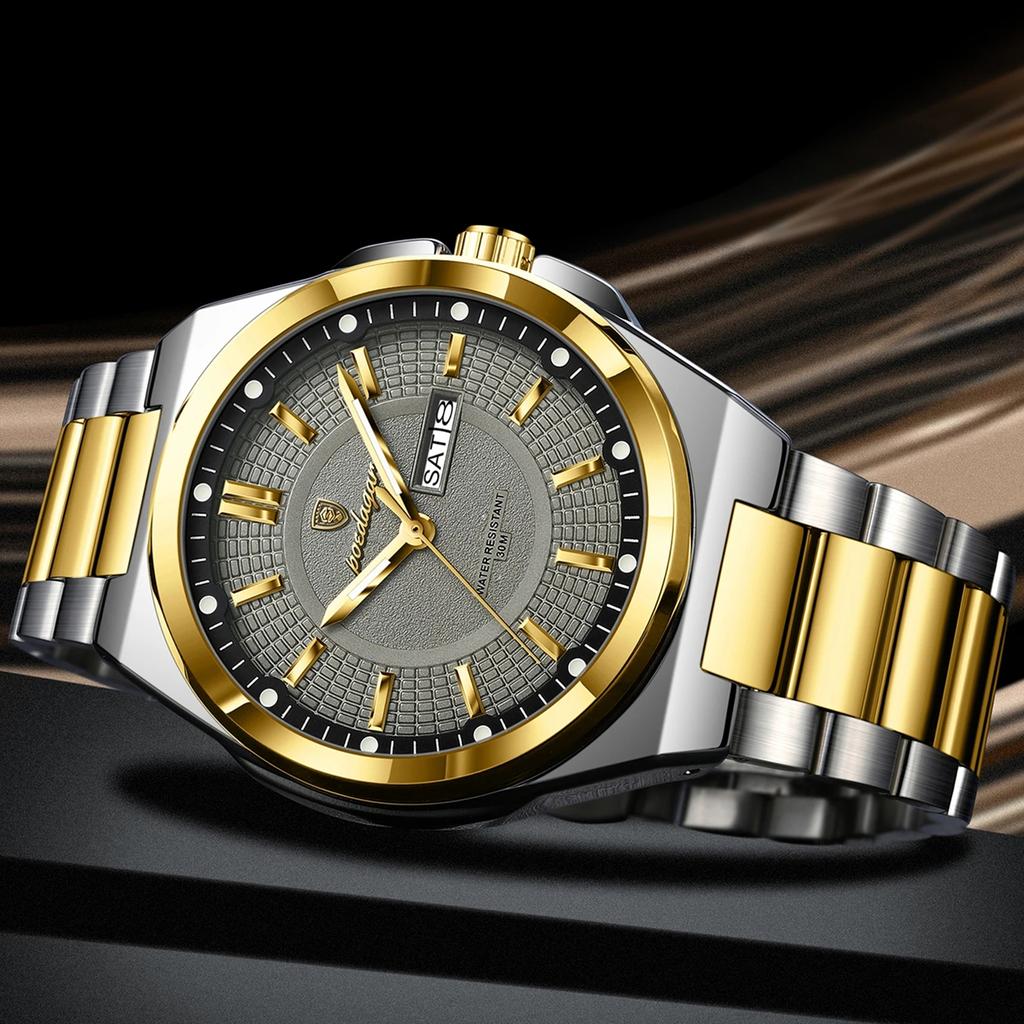 Ceasuri pentru bărbați Oțel inoxidabil Rezistent la apă Luminos Ceas bărbătesc Dată Săptămână Clasic la modă Ceas de mână cu cuarț