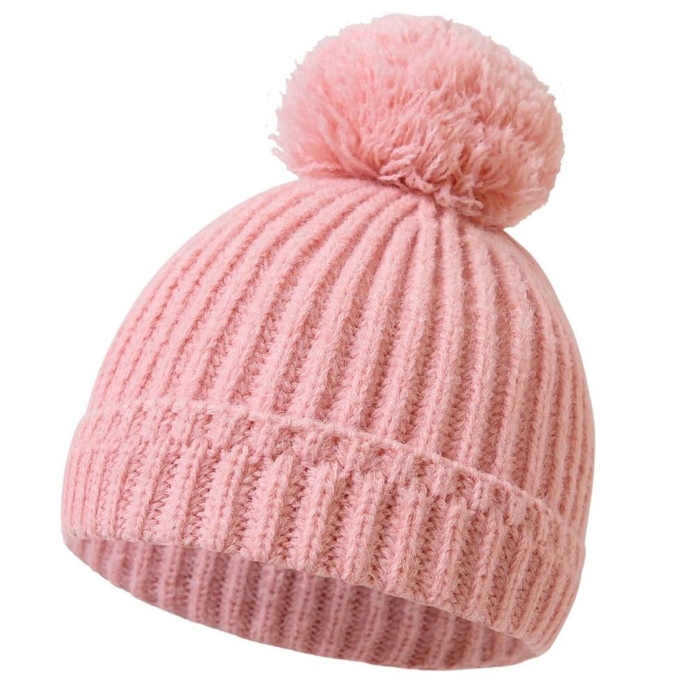 

Fashion Solid Color Baby Knitted Hat Cold Proof Crochet Warm Beanies Cap Windproof Pullover Hat Infant розовый