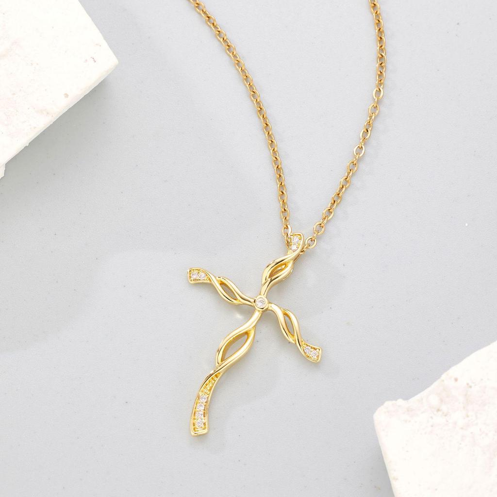 Elegant Gold Cross Pendant Necklace - Non-Fading Christmas Gift Clavicle Chain