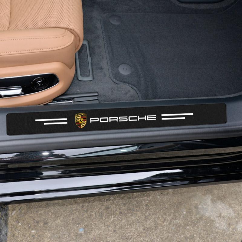 4Pcs Car Door Plate Carbon Fiber Threshold Protector Sticker Decals For Porsche Boxster Cayenne Panamera Macan Cayman 911 918 996 917
