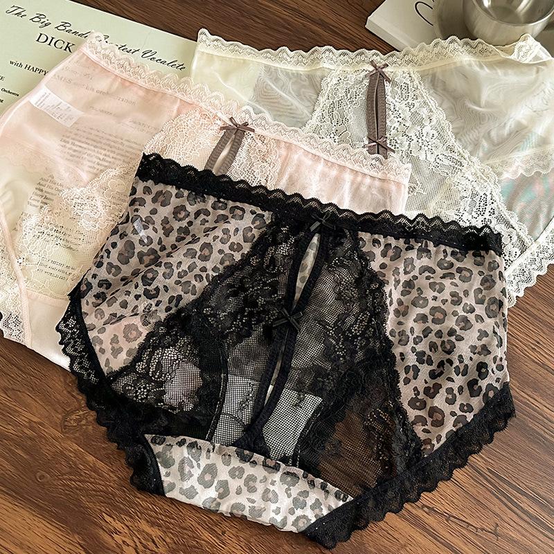 Plus Size Female Leopard Lace Hollowed Out After Pure Cotton Crotch Panties
