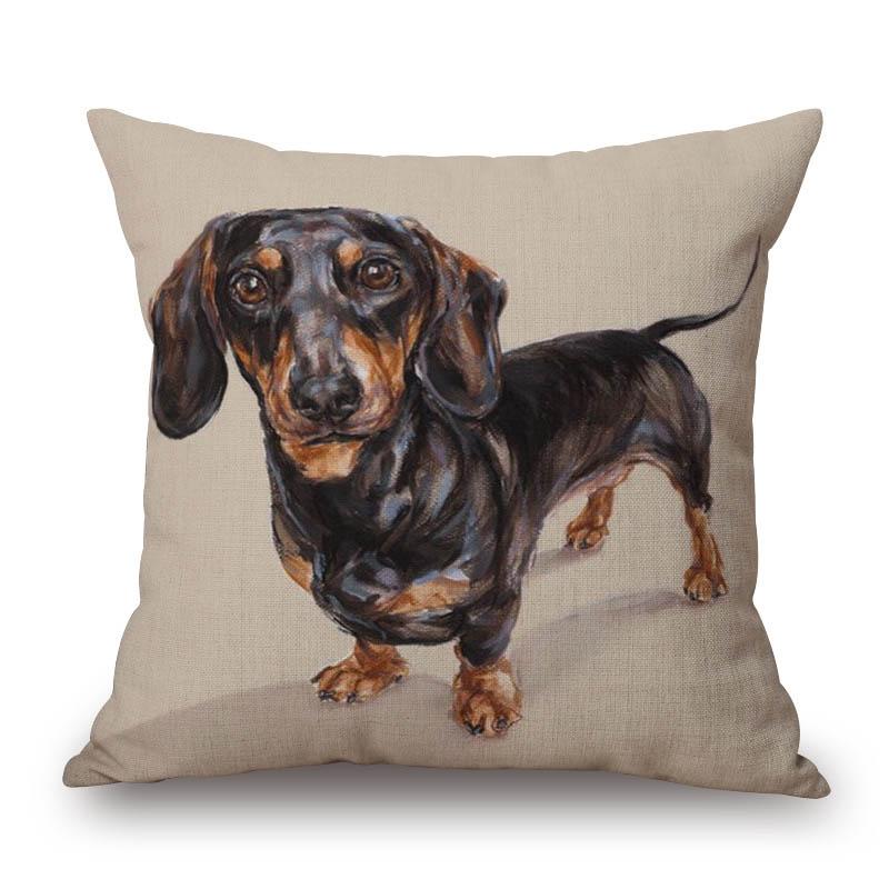 Fundas de Cojín para Perro Dachshund Pintura de Perro Salchicha Algodón Lino Fundas de Almohada Decorativas Dormitorio Sofá Decoración del Hogar 45X45cm