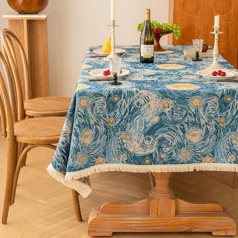 Thick Ethnic Jacquard Tablecloth Geometric Pattern Rectangular Fringed Coffee Table Cover 60*60cm
