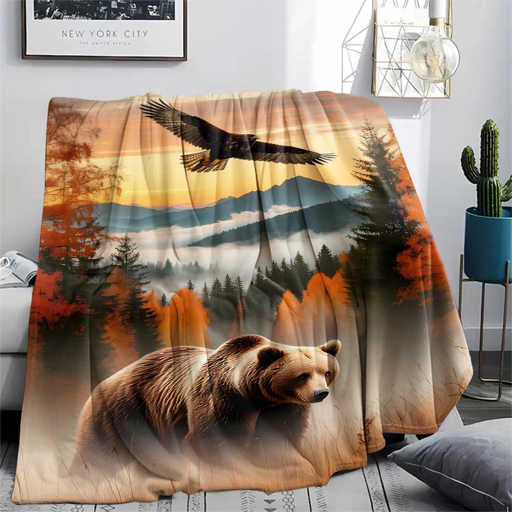 1Pc Brown Bear Print Flannel Blanket, High quality Comfortable for All Seasons, Home Decor, Warmth and Comfort, Perfect for Gifts