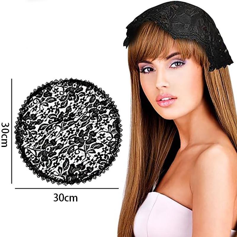 Bride Short White Veil Lace Cap Single Layer Round Head Scarf Church Headpiece for Women Wedding Accessories