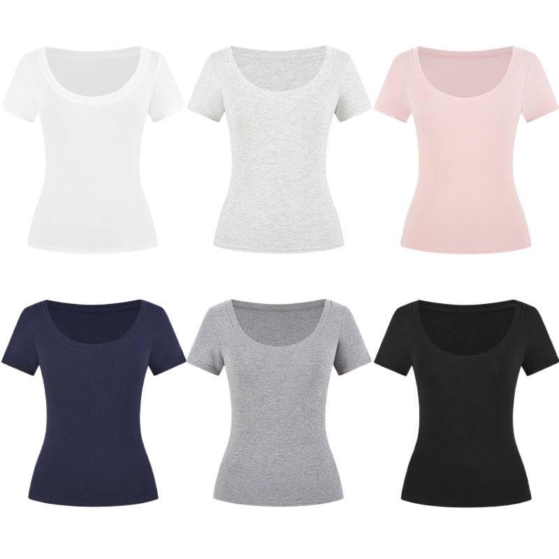 Dámské letní tričko z čisté bavlny s krátkým rukávem a výstřihem do U, slim fit, 2025