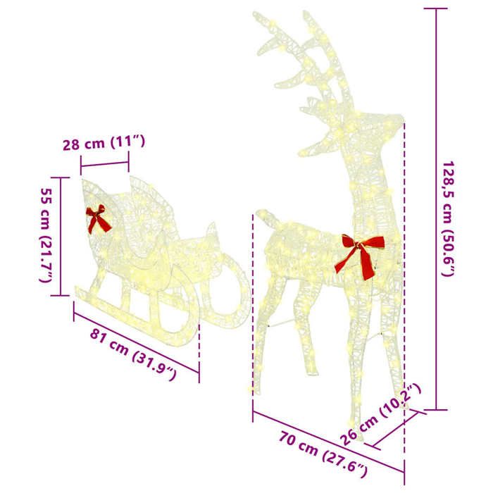 VidaXL Traîneau tiré par un renne Blanc chaud 70 x 26 x 128.5 cm, Figurine de Renne LED, Décoration Moderne et Durable, 42019075