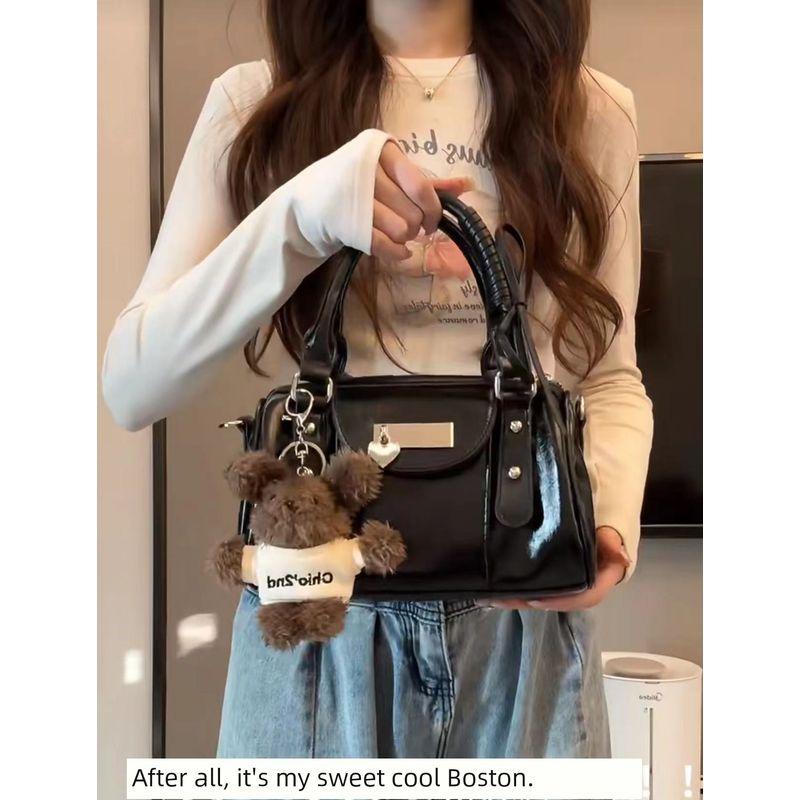 

New Fashion Western Style Small Bag Women 2025 Summer High-Grade Versatile Retro Boston Handbag Messenger Bag Black (No pendant)