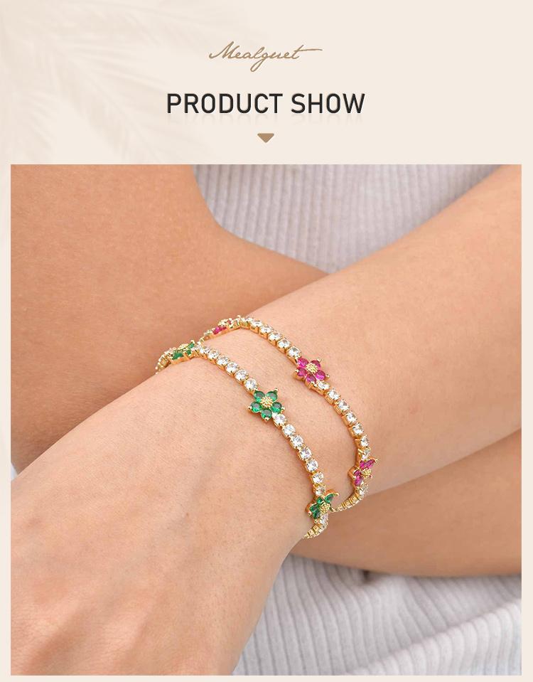 Luxury Flower Tennis Bracelet for Wome Colorful Zircon Floral Charms Tennis Chain Elegant Jewelry Tarnish Free