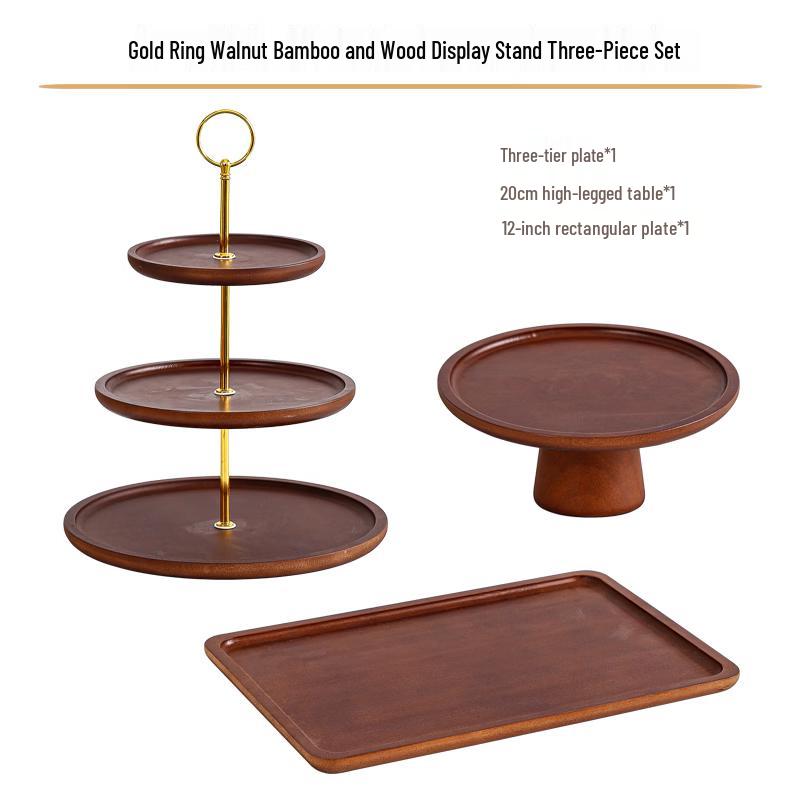 Walnut Wood 3-Piece Dessert Display Set