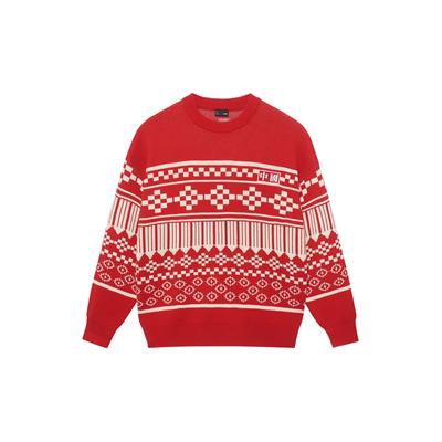 Li-Ning Pullover Langarm Rundhals Geometrisches Muster Pullover Unisex Pullover Bull-Red AMBS145-3