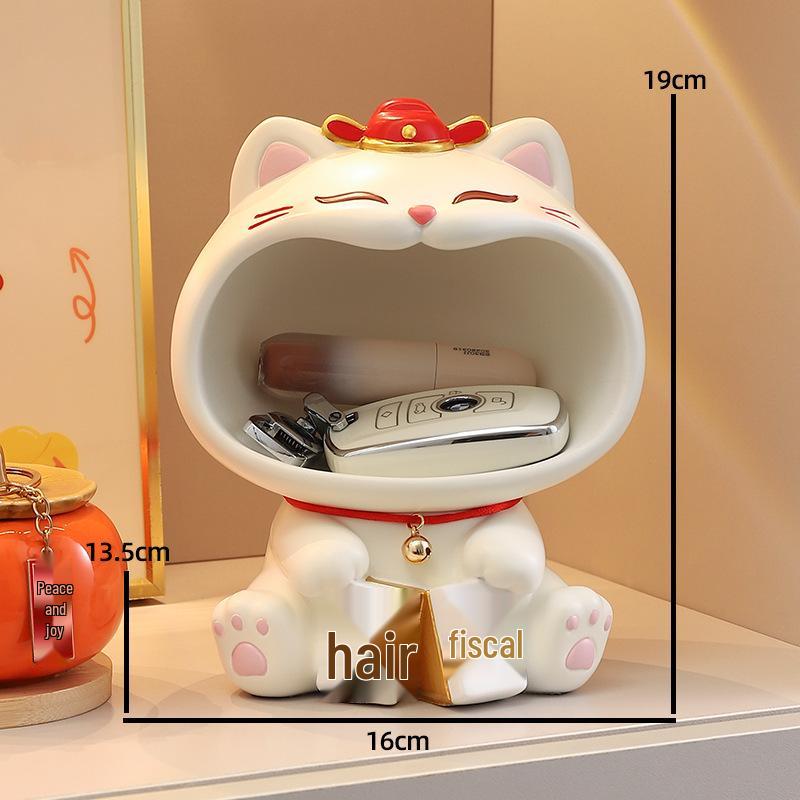 Fortune Cat Luxury Desktop Ornament & Key Holder for New Home/ Living Room Decor Gift