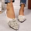 New Crown Pearl Soft Flats Wedding Shoes Pointed Toe Women Dress  Low Pearl Heel Ladies Fashion Luxury Plus Size 43 Shoes