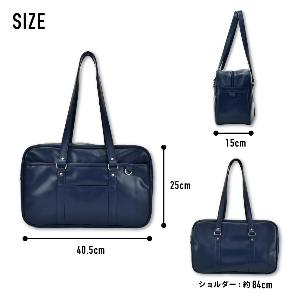 School Large Synthetic For For High School JK Boston Shoulder With Studs on the Navy [Aventura] Bag, Capacity, Leather, Girls, Girls, Students, Bag,