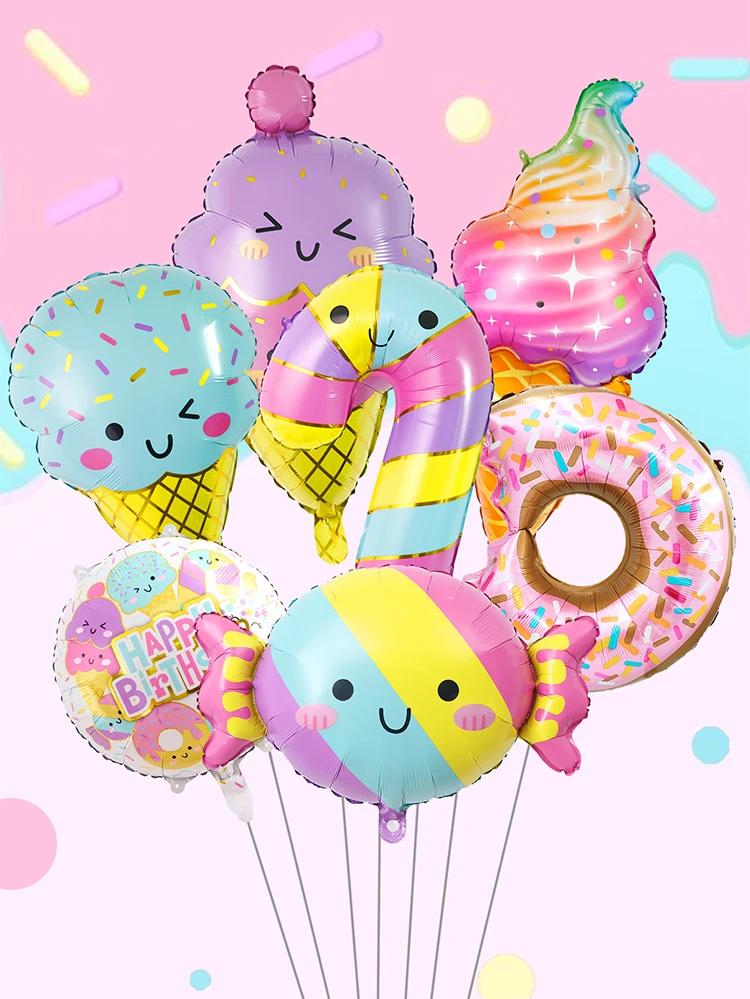 

Colorful Summer Candy & Ice Cream Theme Balloons pink birthday for princess chocolate donut food foil balloons set Other&AS PICTURE