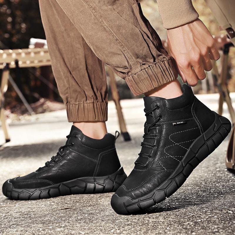 Men's Leather Boots Handmade Outdoor Plush Ankle Boots for Men Casual Shoes Large Size Tooling Shoes