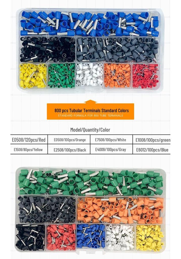 Insulated Wire Connector & Crimping Plier Set: 800/1200/1800 Pcs Tubular Cold-Press Terminals, 6-4A