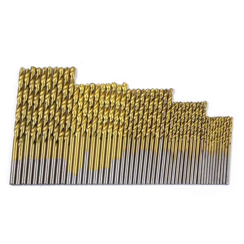 50Pcs HSS Titanium Coated High Speed Steel Twist Drill Bit Set Tool 1.0mm/1.5mm/2.0mm/2.5/3.0mm Hand Tools Power Parts Gold