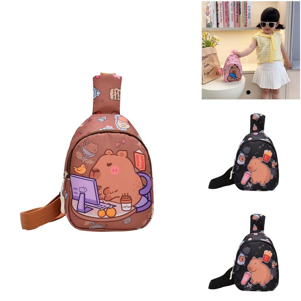 Cartoon Capybara Kids Chest Bag With Breathable Canvas For Kindergarten
